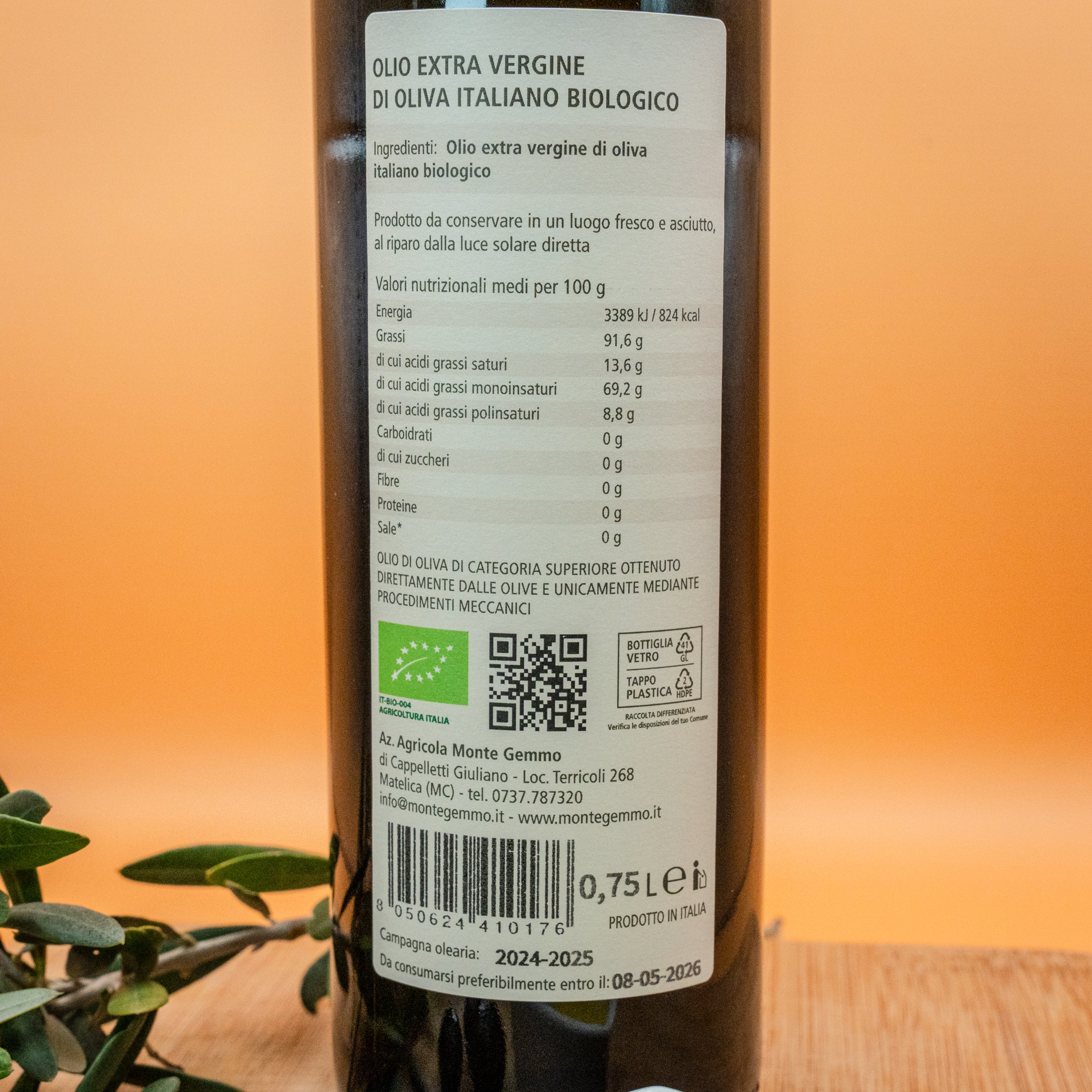 Olio Extra Vergine di Oliva Biologico - Selezione Monte Gemmo